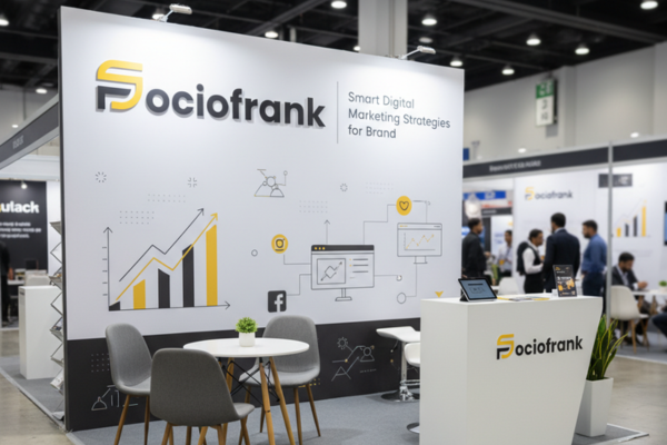 Sociofrank Media team attending a business expo in Florida to showcase digital marketing services